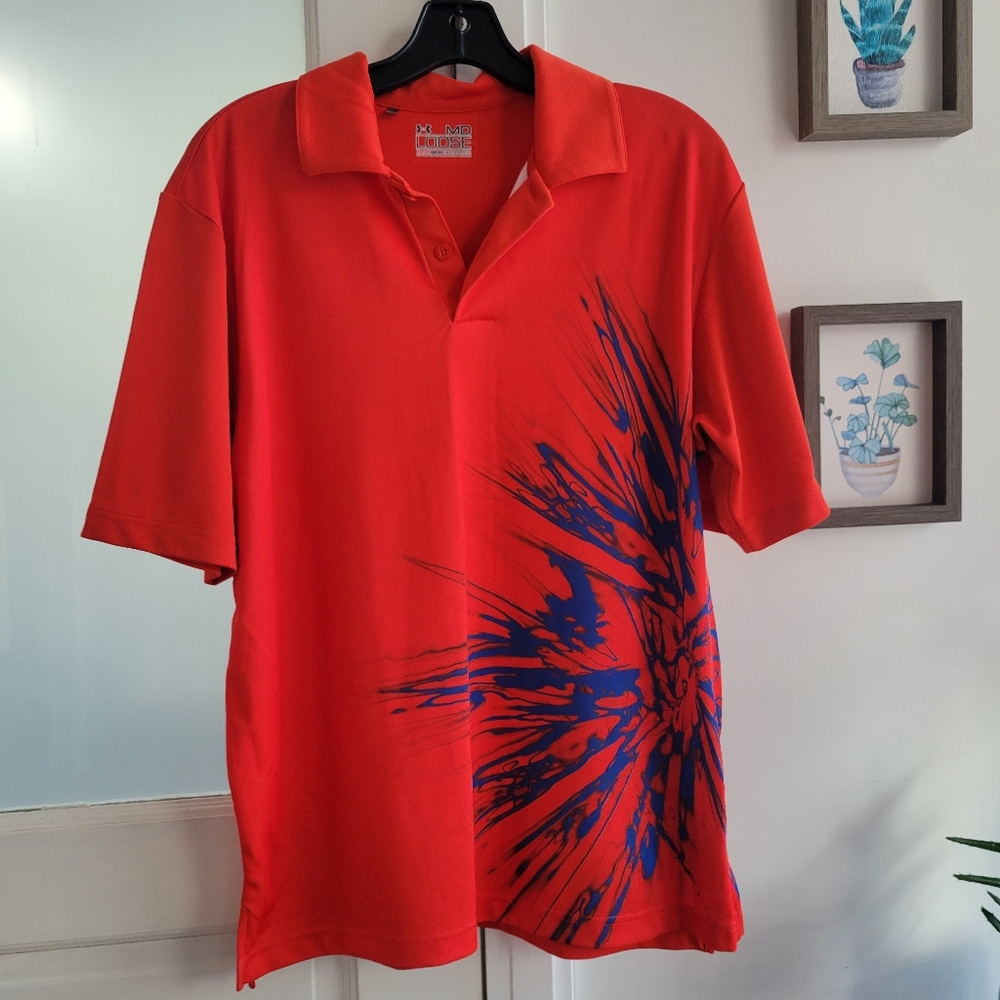 Under Armour Men's Golf Shirt Red Blue Palma Ceia Medium